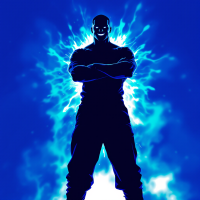 A powerful silhouette of a figure standing confidently against a vibrant blue energy backdrop, embodying resilience and assurance from the quote, “I’ll be all aright.”