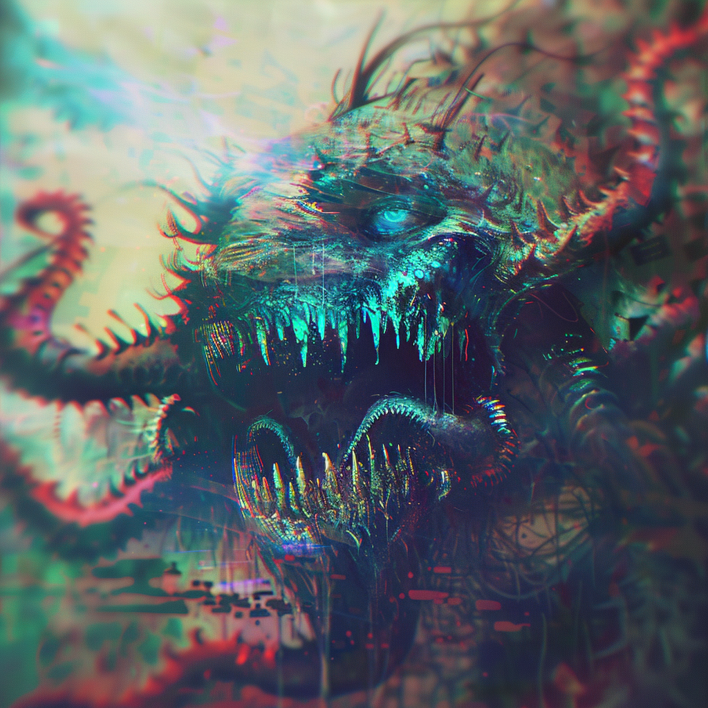 Vivid illustration of a sea monster with multiple eyes, tentacles, and large toothy jaws, embodying the fearsome creatures of human nightmares.