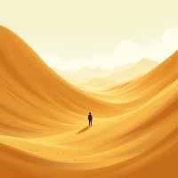 A lone figure stands in a vast, golden desert under a soft sky, symbolizing resilience and the journey of hope after hitting rock bottom.