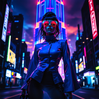 A confident figure stands in a neon-lit urban setting, embodying strength and resilience with a fiery attitude, reflecting the quote, If you can’t handle the heat, stay out of my fire.