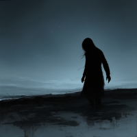 A shadowy figure stands alone on a dark, desolate landscape, embodying the struggle and solitude referenced in the quote about the challenges of being drunk all the time.