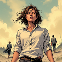 A determined woman stands confidently in front, her hair tousled by the wind, as two figures walk away in the background, embodying the quote about fighting for one's heart.