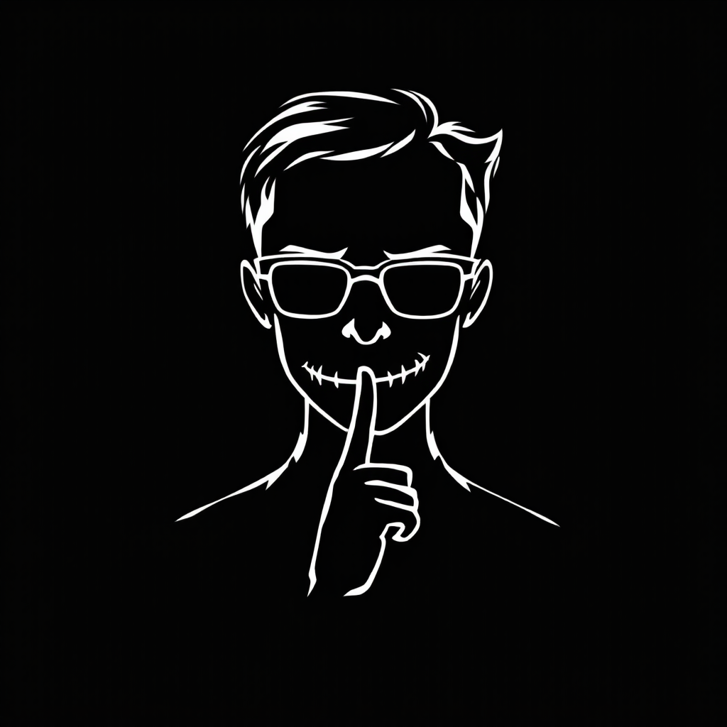 A monochrome illustration of a boy with glasses, holding a finger to his lips in a 'shh' gesture, embodying the quote, You better not never tell nobody but God.