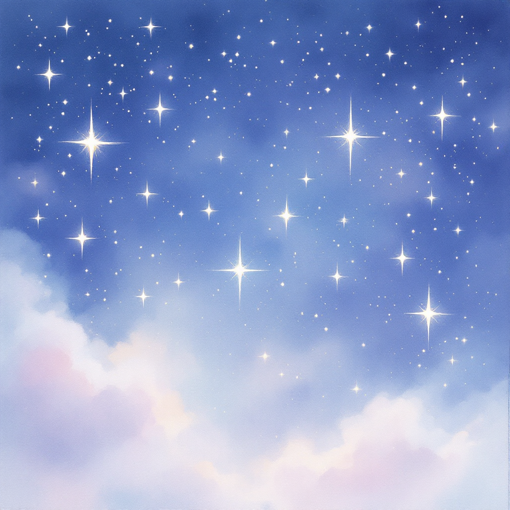 A serene night sky filled with twinkling stars against a deep blue backdrop, embodying the quote: Without darkness, we would never see the stars. Soft clouds add a dreamy touch.