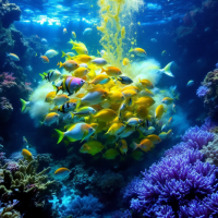 A vibrant underwater scene showcases a school of colorful fish swimming among purple coral, evoking the quote about fish and company starting to smell after three days.