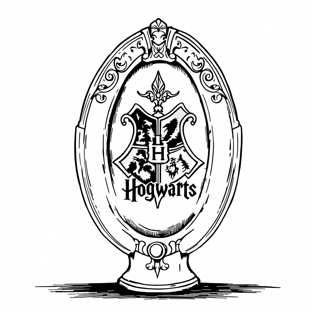 A whimsical illustration of a Hogwarts toilet seat featuring the iconic Hogwarts crest, framed in an ornate design that captures the magical essence of the wizarding world.