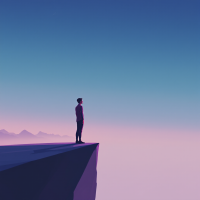 A silhouette of a person stands at the edge of a cliff, gazing out over a vast expanse of misty landscape, embodying the essence of taking a leap of faith.