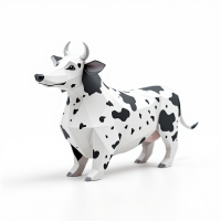 A geometric, stylized cow sculpture in black and white stands against a plain background, embodying themes of ownership and identity inspired by the quote, You don’t get to take what’s mine...