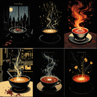 A vibrant collage of soups representing each day of the week, featuring swirling steam, rich colors, and unique ingredients, evoking the idea of a different soup for every day.