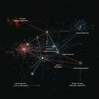 A dark network of interconnected nodes and lines visualizing hidden threats and cyber espionage, reflecting the challenge of fighting an invisible enemy.