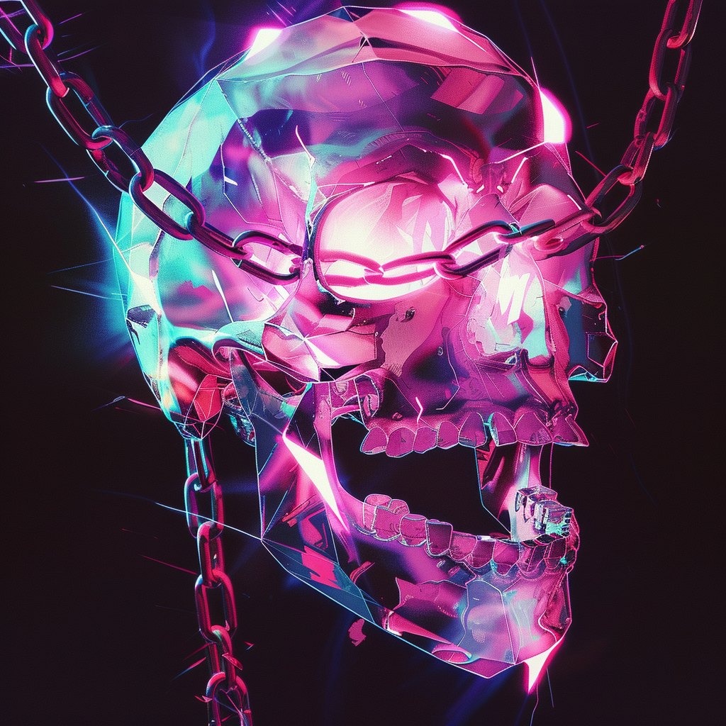 A glowing neon skull wrapped in heavy chains, visually symbolizing the oppressive nature of living without freedom as referenced in the quote.