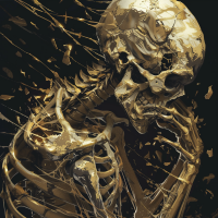 Golden skeleton with sparks, symbolizing the concept that true emptiness is a life devoid of freedom, not death. Inspired by a quote from a book.