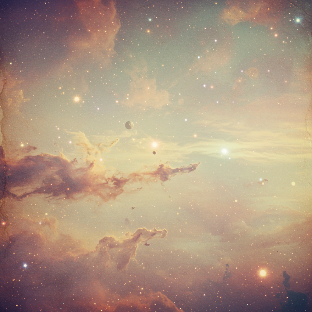 A cosmic scene filled with colorful nebulae and stars, reflecting the passage of time and change in the universe, evoking the idea that everything, even the sky, ages.