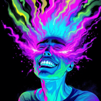 A vibrant, abstract illustration depicts a person with a joyful expression, surrounded by colorful, swirling light, embodying the essence of turning a frown into a smile.