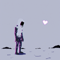 A lone figure in a space suit stands on a barren landscape, gazing at a glowing pink heart above, capturing the essence of confronting one's fears and emotions.