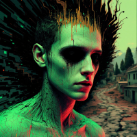 A digitally rendered figure with green skin and spiky hair stands against a desolate background, embodying the irony of massive radiation exposure without superpowers.