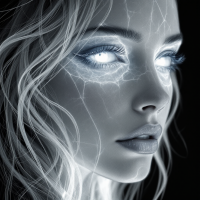 A close-up of a woman with glowing eyes and lightning-like patterns on her face, embodying the duality of memory as both a burden and a gift.