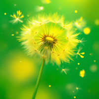 A vibrant dandelion puff glows against a dreamy green background, embodying the quote about feeling unburdened and being carried by the wind.