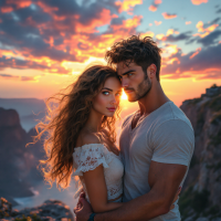 A couple embraces passionately against a stunning sunset, embodying the quote Love conquers all, capturing a moment of deep connection and unwavering affection.