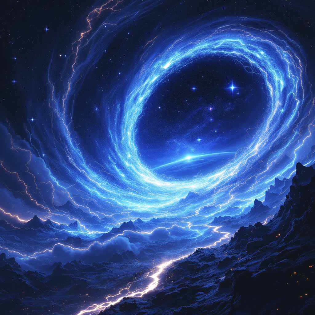 A cosmic scene features swirling blue clouds and a radiant vortex, symbolizing interconnectedness and the shared experience of being infected by universal phenomena.