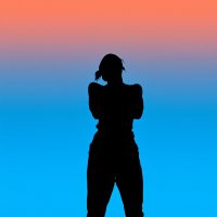 A silhouette of a person with arms crossed stands against a vibrant gradient background of orange and blue, echoing a struggle for self-control and inner strength.