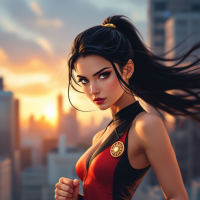 A confident woman stands on a rooftop at sunset, her determined gaze reflecting perseverance, embodying the spirit of self-belief from the quote about life's challenges.