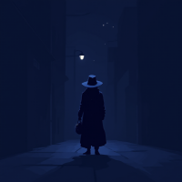 A shadowy figure in a long coat and hat stands alone in a dimly lit alley, embodying the essence of a thief, reflecting the quote, I’m not a hero. I’m a thief.