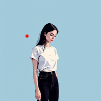 A young woman in a white t-shirt and black jeans stands thoughtfully against a light blue background, embodying the essence of patience and allowing desires to come naturally.