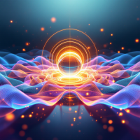 An abstract visualization of a glowing orb at the center of vibrant, flowing waves, illuminated by soft light, evoking concepts of time and rhythm akin to heartbeat sounds.