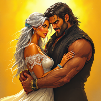 A strong, passionate couple embraces tenderly against a warm golden background, embodying the sentiment of devotion expressed in the quote, “You’re mine, Claire. I’ll never let you go.”