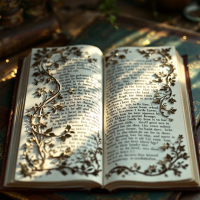 An open book illuminated by soft light, featuring intricate floral designs on the pages, symbolizes the enduring nature of one's name as words and thoughts are forever displayed.