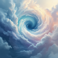 A swirling vortex of clouds in soft blues and pinks, capturing the essence of the quote Hope is a dangerous thing, evoking a sense of beauty and uncertainty.