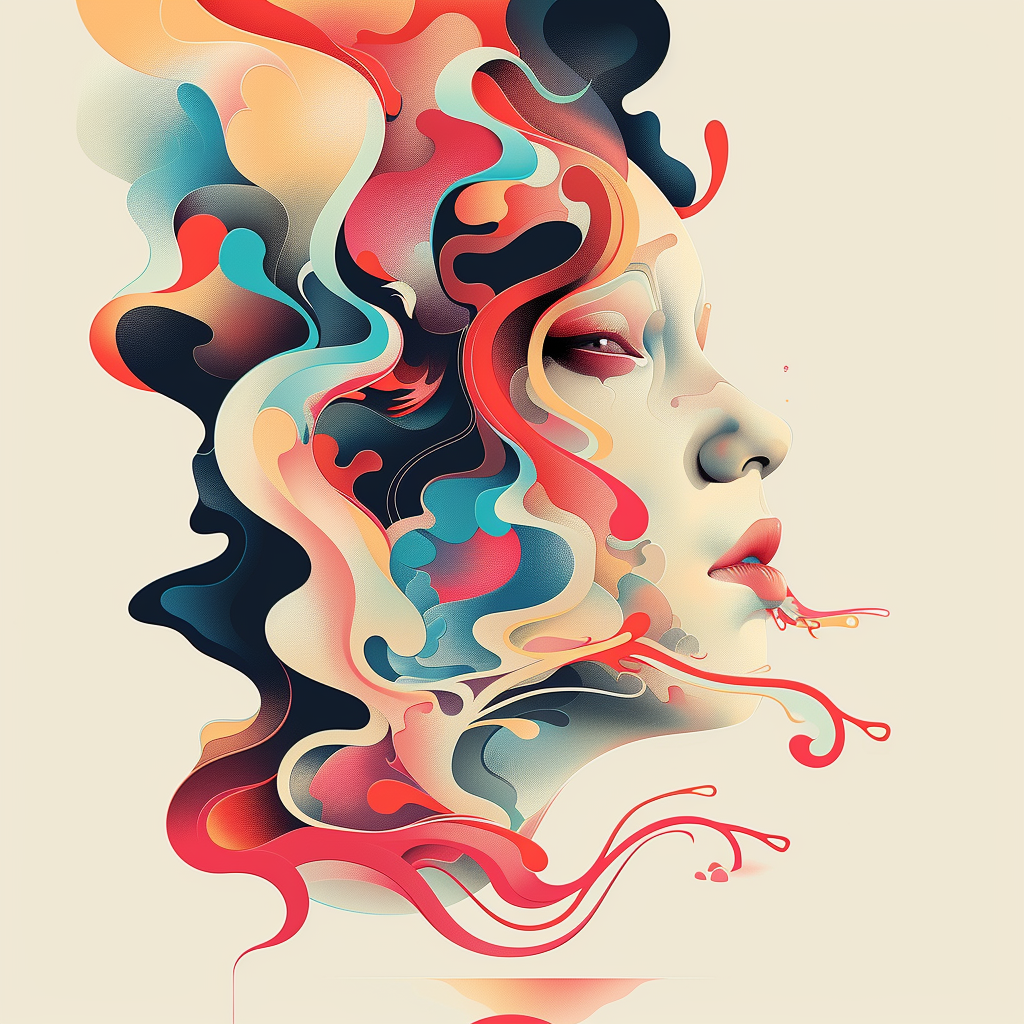 A vibrant, abstract image inspired by the quote, Because when you are imagining, you might as well imagine something worthwhile, depicting a profile of a woman with colorful, swirling patterns.