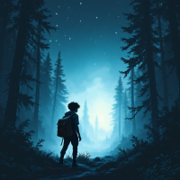 A lone figure stands at the edge of a misty forest, gazing toward a bright, inviting light in the distance, embodying the spirit of adventure beyond the familiar.