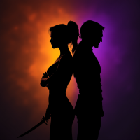 A silhouetted man and woman stand back-to-back against a vibrant, orange and purple background, embodying the tension of friendship and betrayal.