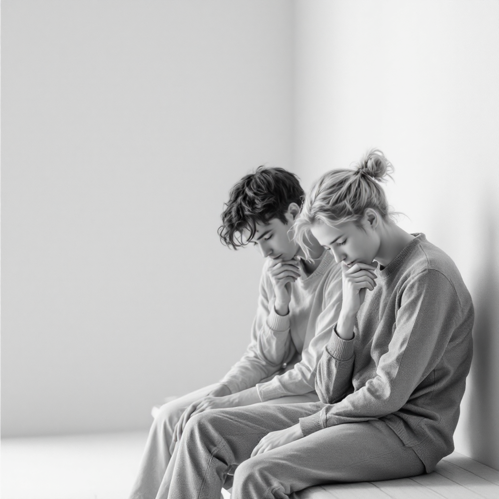 Two individuals sit side by side in a minimalist, light-filled space, deep in thought, embodying the essence of the quote about choosing how to use one's time.