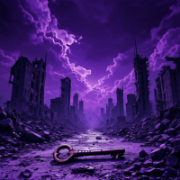 A key lies in a desolate, stormy landscape of ruined buildings under a purple sky, evoking the question: What remains when honor is lost?