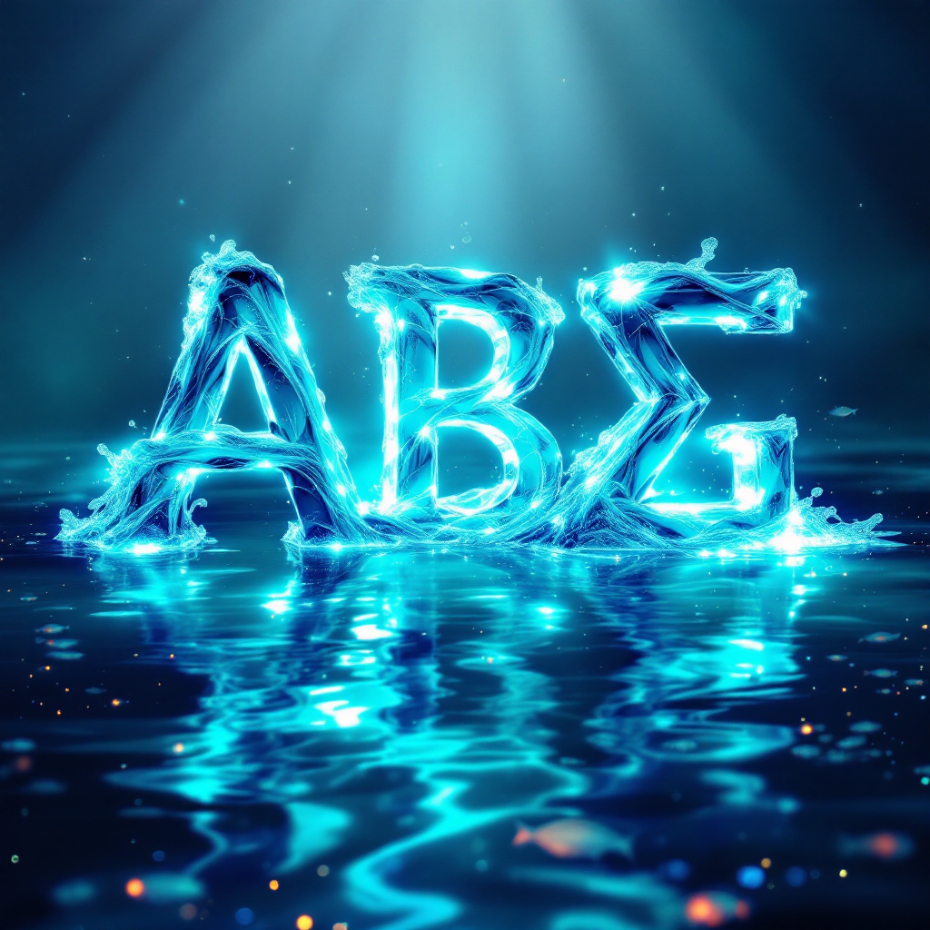 A shimmering, water-like display of the letters A, B, and Γ (Gamma) emerges from a serene blue surface, reflecting the theme of standardization in human identities.