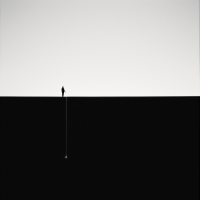 A silhouette of a lone figure stands at the edge of a stark black-and-white horizon, symbolizing the quest for purpose in life, echoing the quote about finding meaning beyond mere existence.