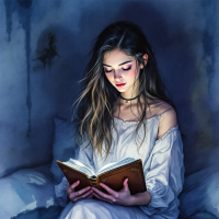 A young woman in a softly lit room reads intently from an old book, embodying the essence of secrets that shape our identities and experiences.