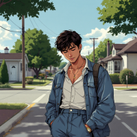 A young man with dark hair, dressed in a denim jacket and pants, walks confidently down a suburban street, embodying the shift from ordinary to extraordinary as described in the quote.