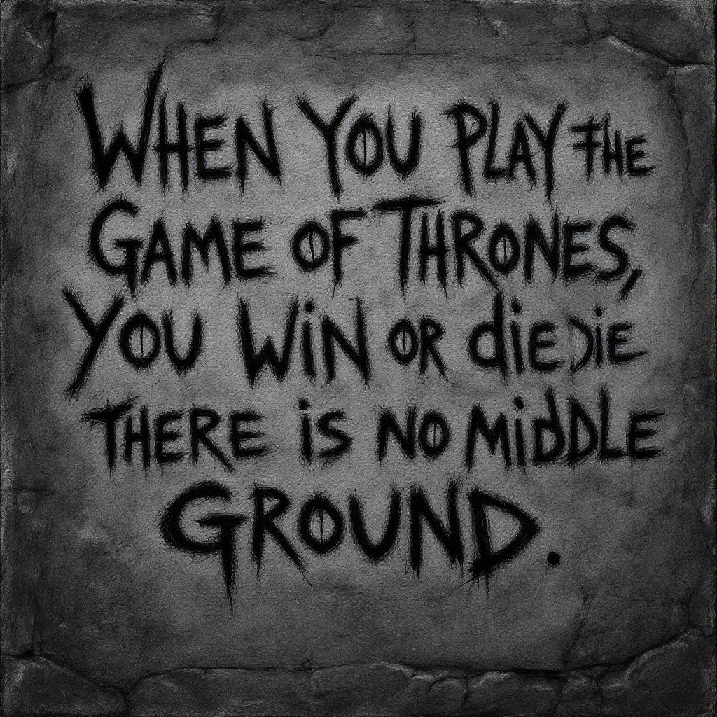 A textured stone background features the quote, When you play the Game of Thrones, you win or die. There is no middle ground, inscribed in bold, dramatic lettering.