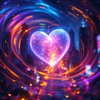 A vibrant, glowing heart surrounded by swirling lights and a city skyline, embodying the sentiment that hearts are fragile yet resilient, as expressed in the quote.