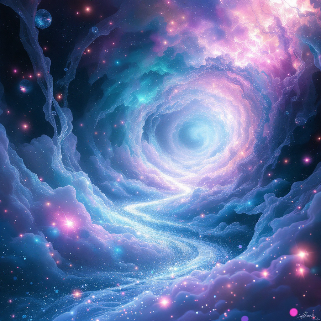 A swirling cosmic pathway of vibrant purples and blues, illuminated by stars, symbolizing the profound influence of environment on human behavior.