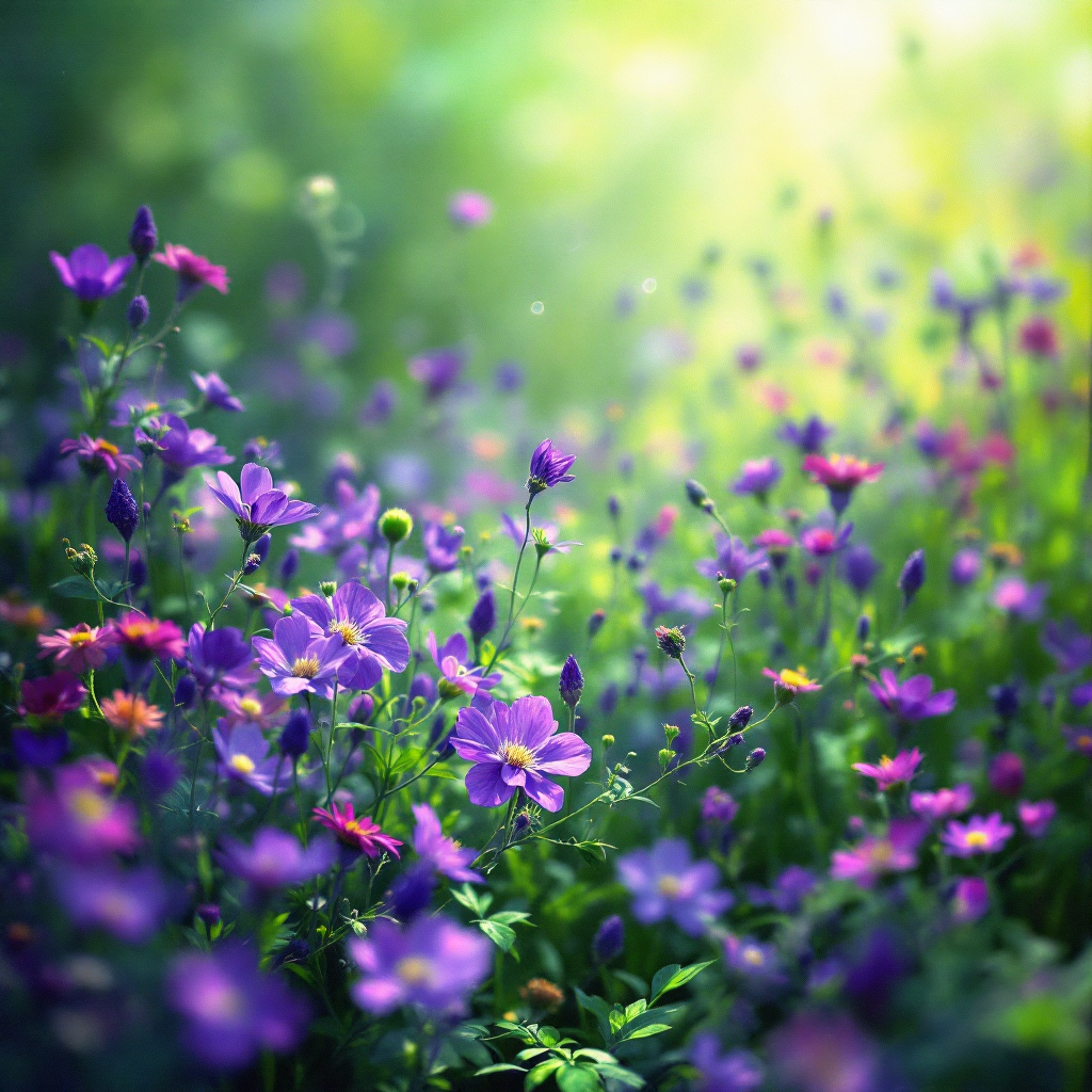 A lush field filled with vibrant purple flowers, illuminated by soft sunlight, embodying the essence of appreciating beauty as suggested in the quote about noticing the color purple.