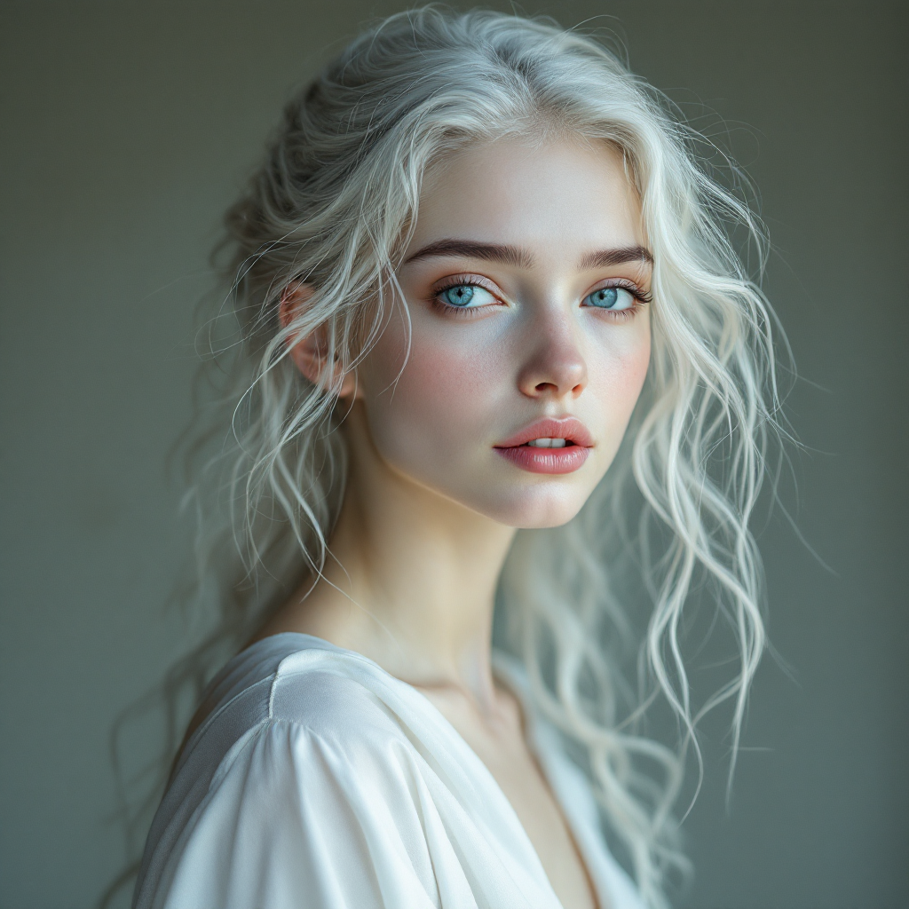 A young woman with long, wavy blonde hair and striking blue eyes gazes softly at the camera, embodying resilience and beauty amidst challenges, reflecting the quote about her goodness despite adversity.