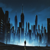 A silhouetted figure stands on a deserted street, gazing at an illuminated city skyline at night, embodying the concept of choice and expectation amidst good and bad days.