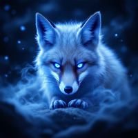 A mystical fox with glowing blue eyes emerges from swirling blue mist, embodying the essence of deception and safety referenced in the quote, It’s not a joke, it’s not a lie. It’s a trick.