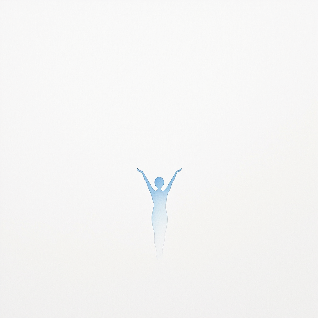 A silhouette of a person with arms raised, set against a minimalistic white background, embodying the theme of choice as a powerful aspect of being human.