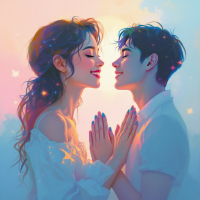 A vivid, dreamy illustration of a couple gazing into each other's eyes, embodying love's connection and the bittersweet essence of loss, set against a soft, colorful background.